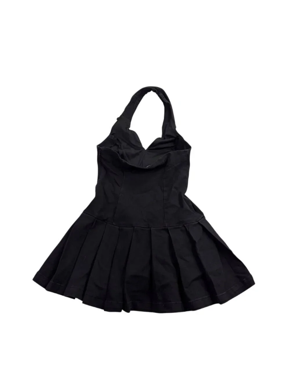 Love Fire Womens Black Cotton Blend Halter Pleated Stylish Fit Size L